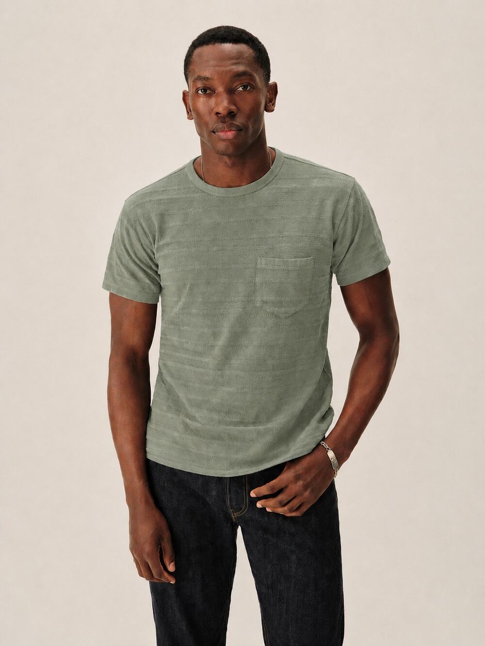 Buck Mason Vapor Vintage Jacquard Pocket Casual Midweight Cotton Tee NWT M